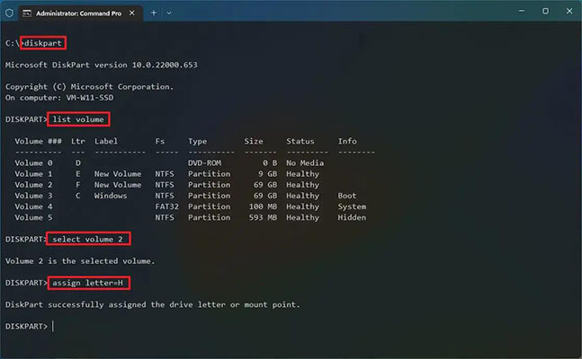 how to change drive letter windows 10 Via CMD / Diskpart Command