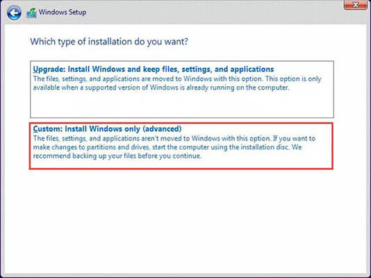  Choose the second Custom: Install Windows only (advanced) option