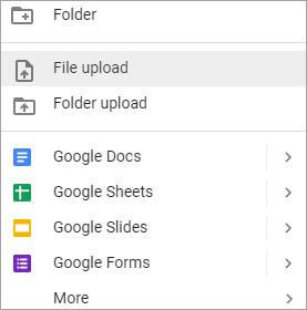 file upload in Google drive