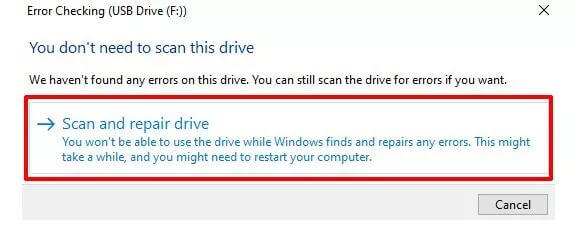 fix error the parameter is incorrect via starting a quick scan