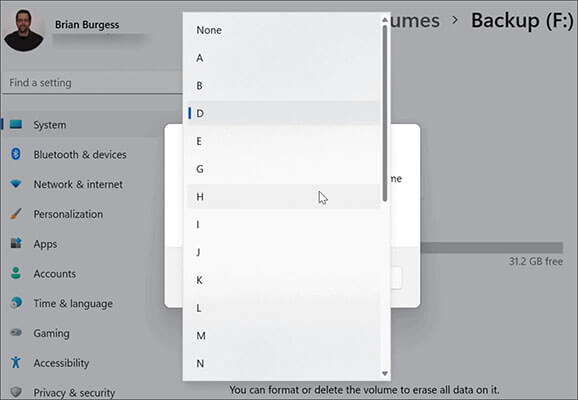 select any letter for your disk