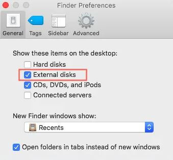 selecting the external disk option