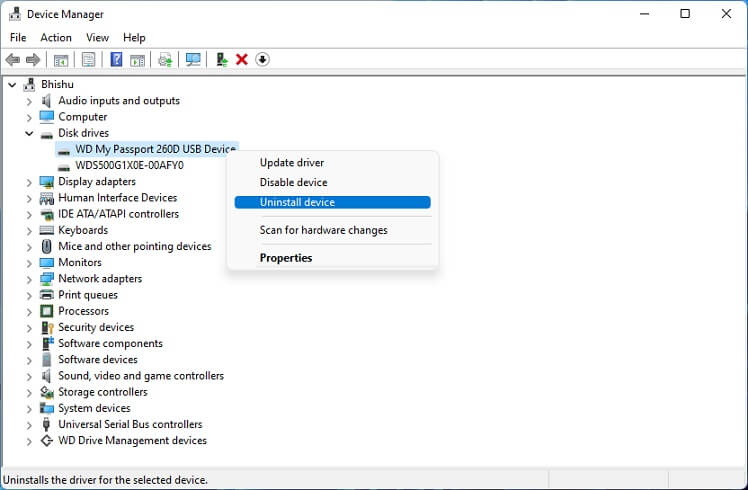 Reinstall the WD Hard Drive USB Controller