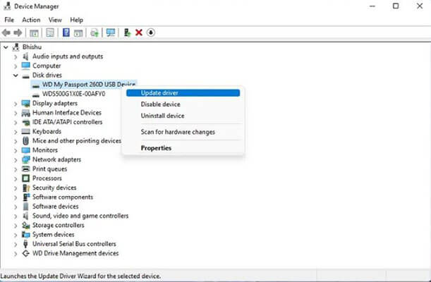 fix wd passport not showing up windows 10 via updating wd passport driver