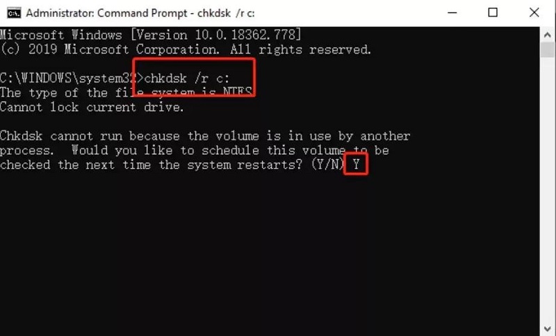 chkdsk cannot continue in read only mode