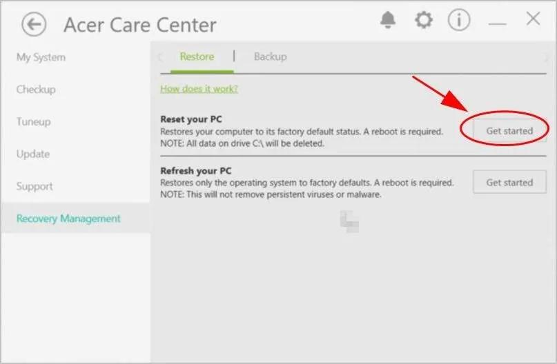 how to factory reset acer laptop