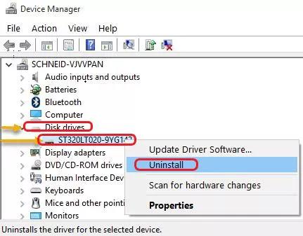 uninstall disk driver