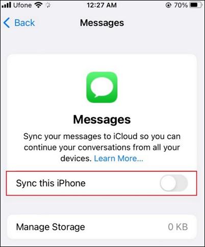 re-enable messages from icloud