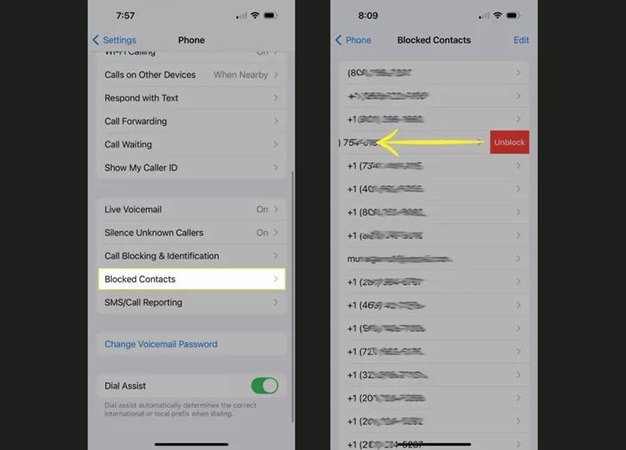 how to see blocked numbers on iphone